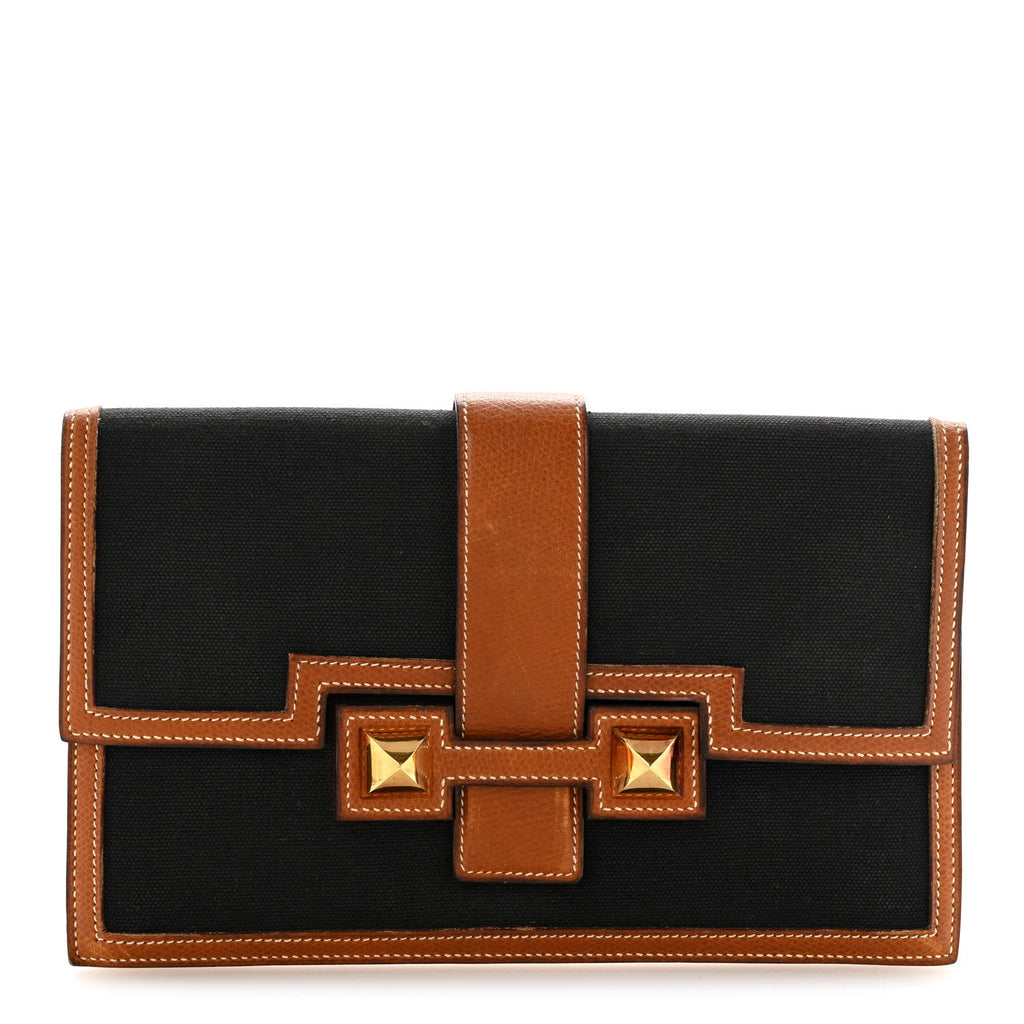 Canvas Courchevel Medor Clutch Gold Brown