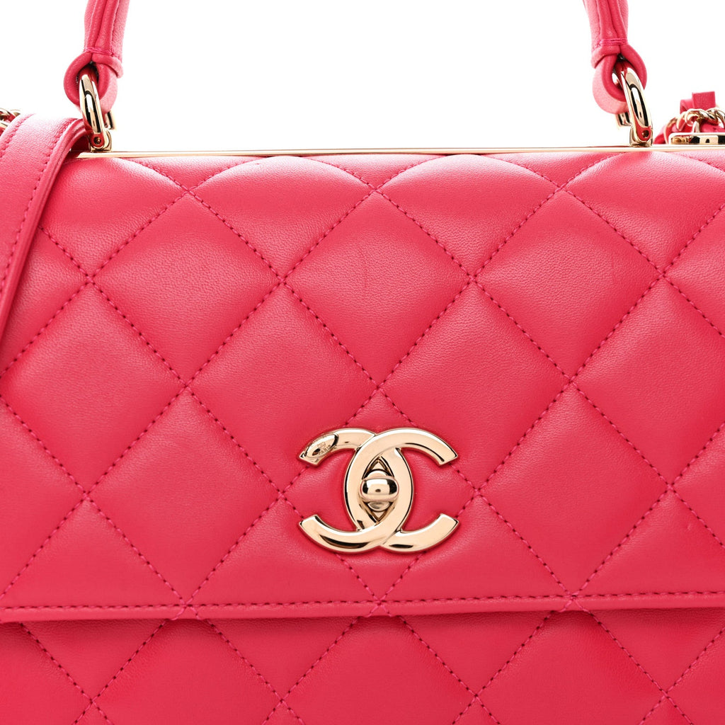 Lambskin Quilted Medium Trendy CC Flap Dual Handle Bag Dark Pink