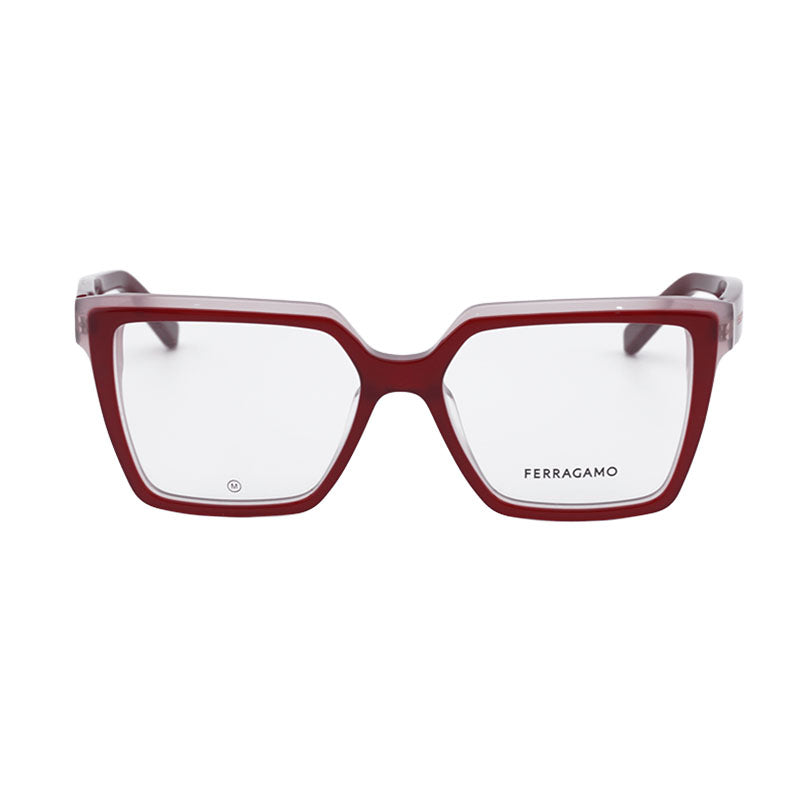 Salvatore Ferragamo Eyeglasses Square Full Rim, Burgundy/Rose Gold Frame and Clear Demo Lenses Lens SF2950N614