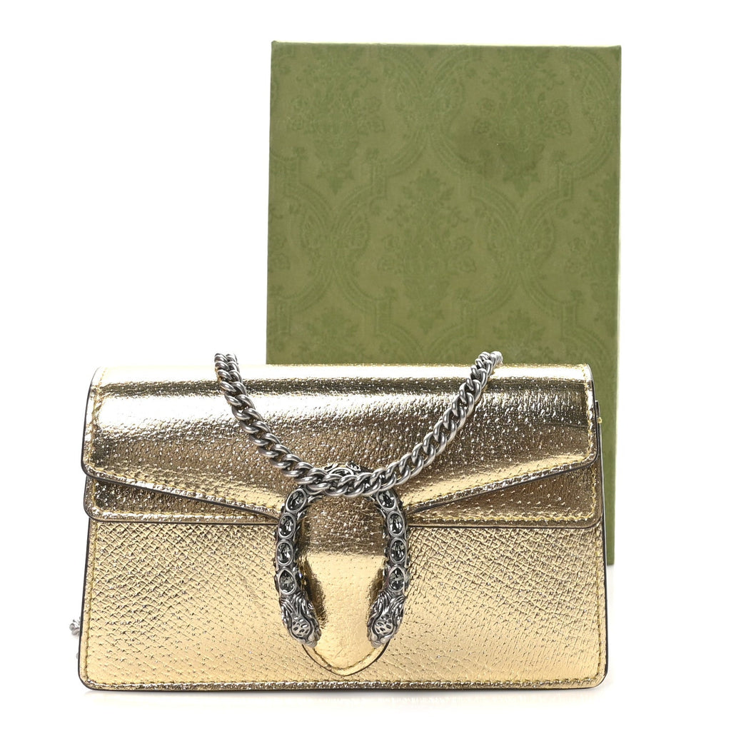 Metallic Calfskin Super Mini Dionysus Shoulder Bag Gold