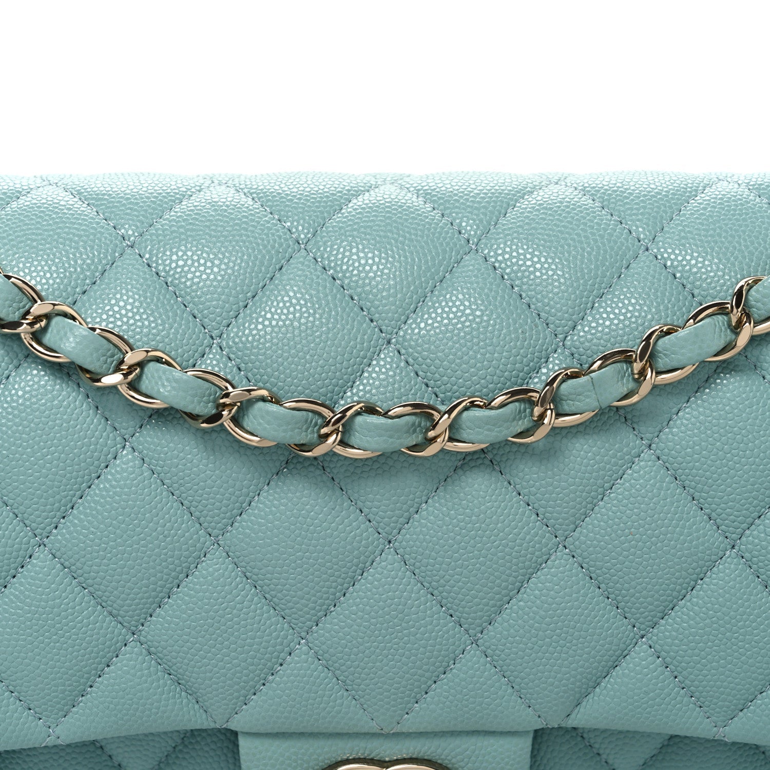Caviar Quilted Medium Double Flap Light Blue