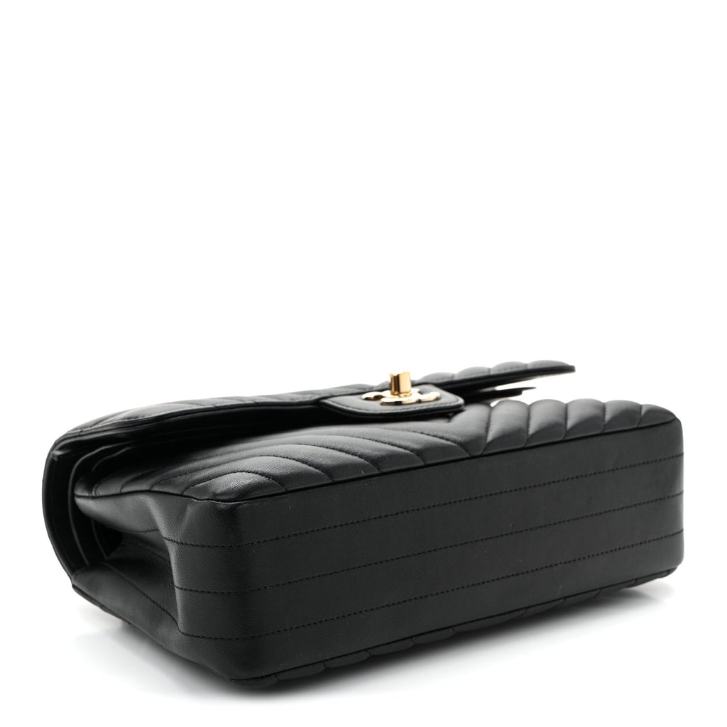 Lambskin Chevron Quilted Small Double Flap Black