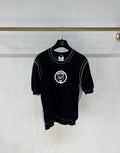 CHANEL 23C EMBELLISHED LOGO KNIT TOP Black Size 38