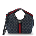 Denim GG Monogram Web Small Giglio Tote Blue White