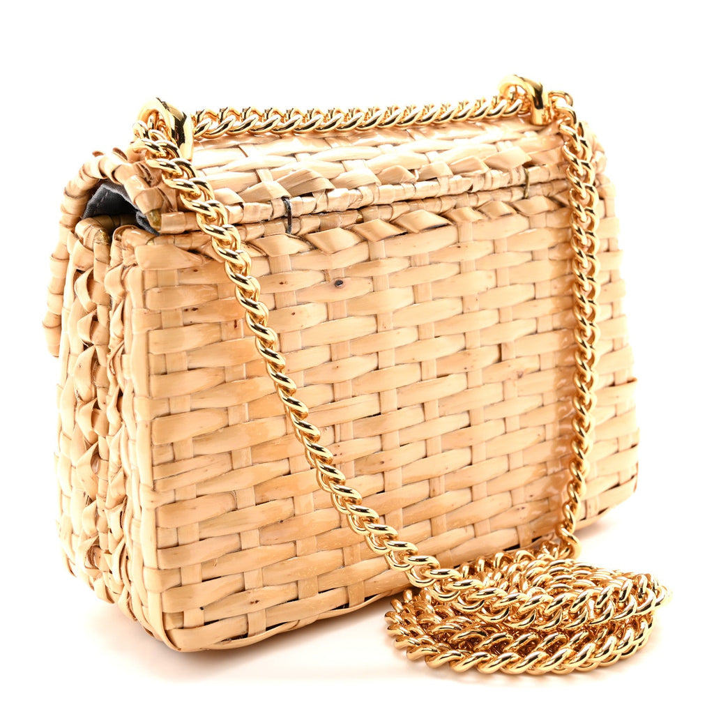 Glazed Wicker Mini Cestino Shoulder Bag Natural