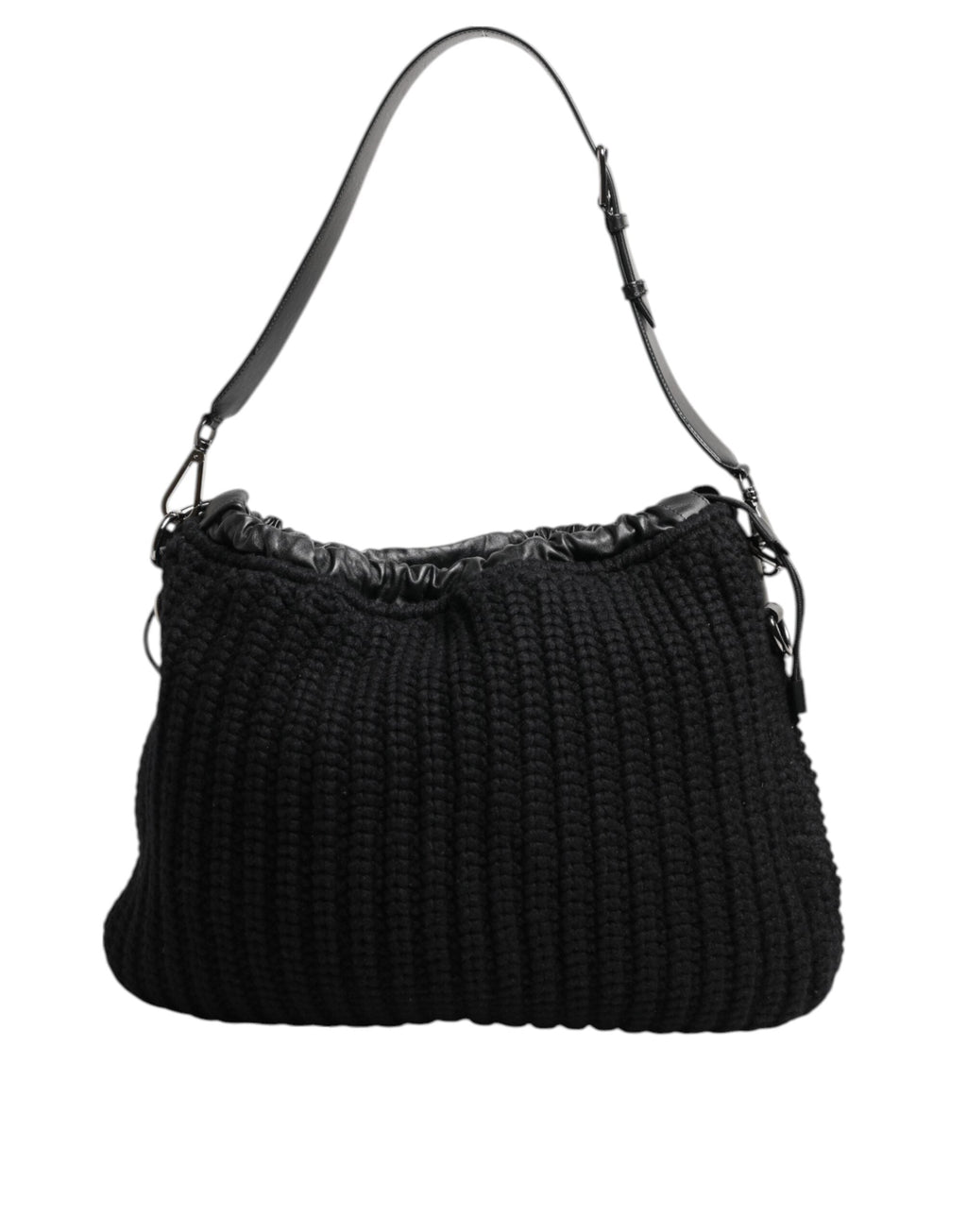 Dolce & Gabbana Black Cashmere Knitted Leather Shoulder Women Borse Women's Bag