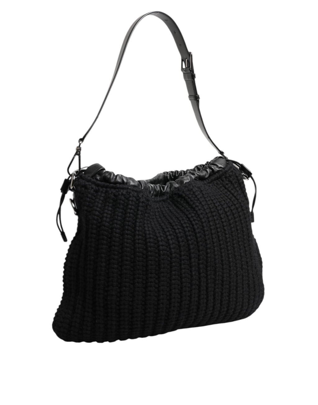 Dolce & Gabbana Black Cashmere Knitted Leather Shoulder Women Borse Women's Bag