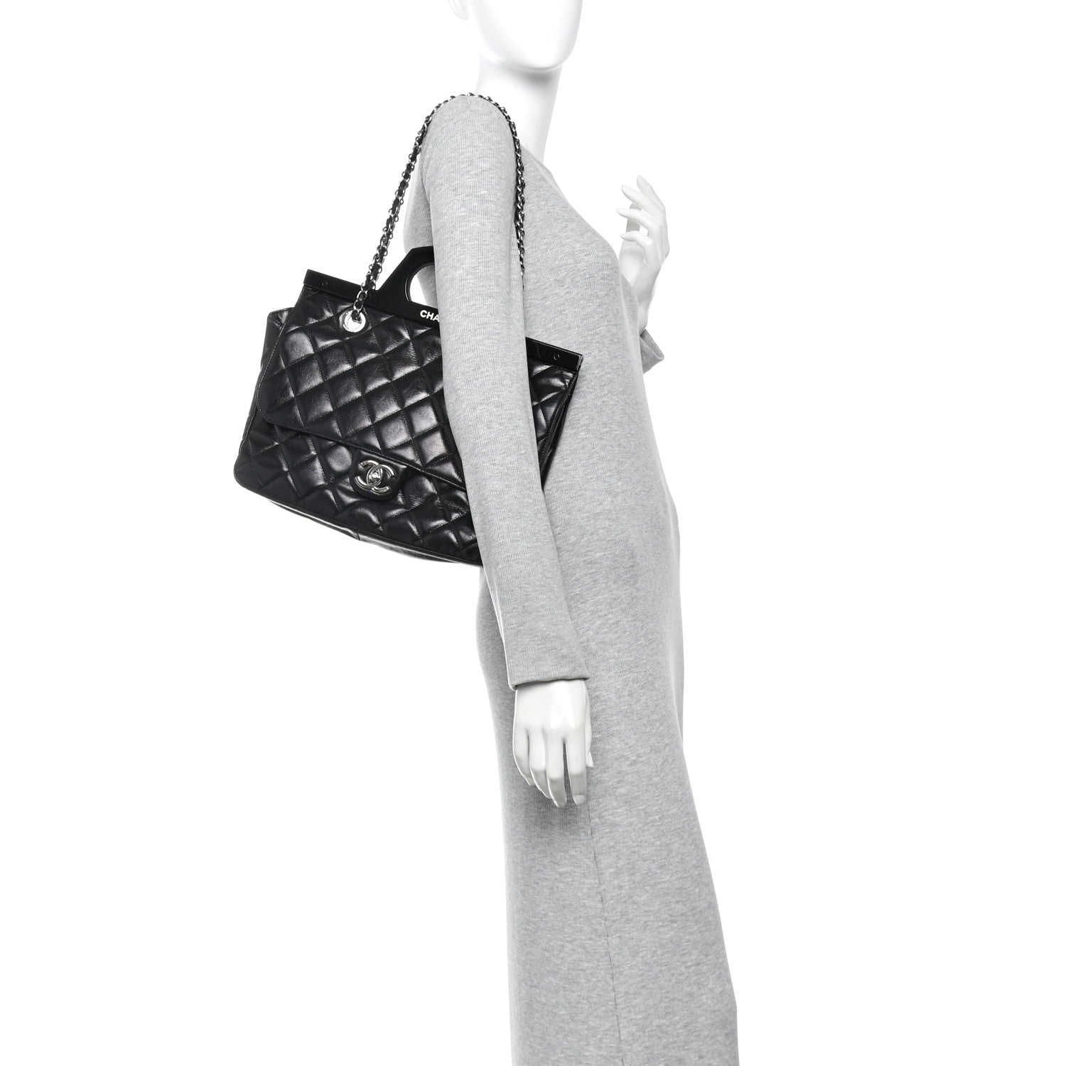 Glazed Calfskin Quilted Small CC Delivery Tote Black