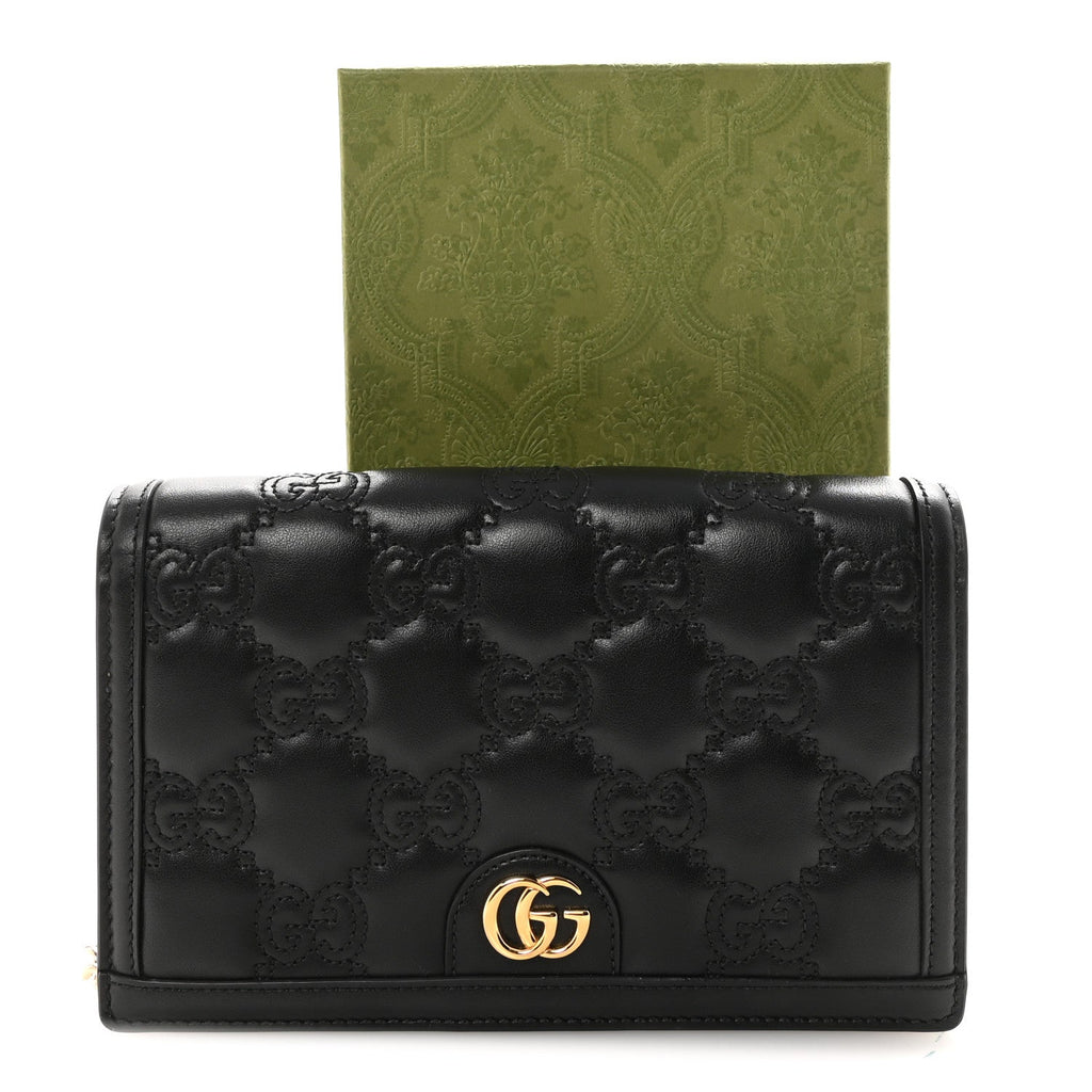 Calfskin GG Matelasse Chain Wallet Black
