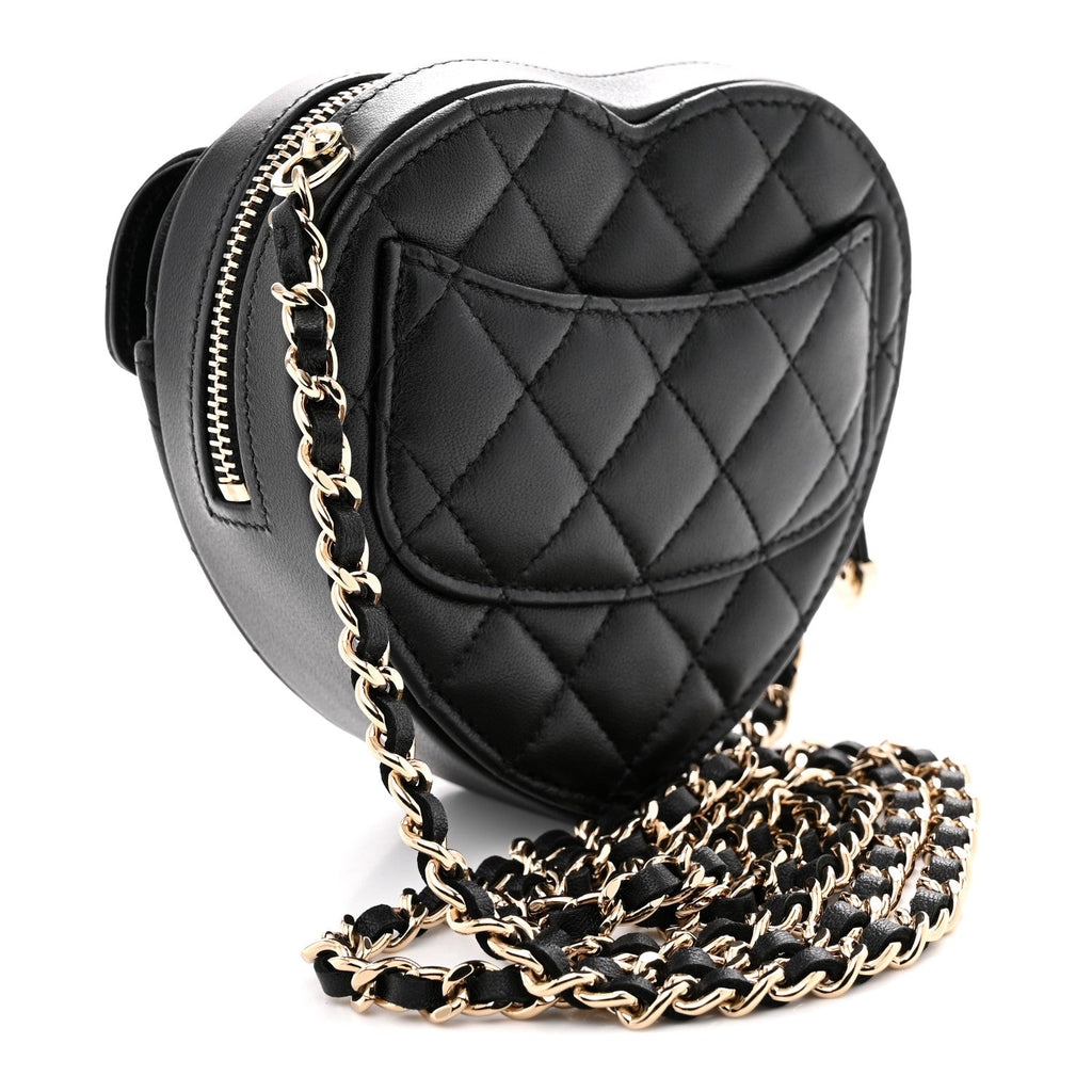 Lambskin Quilted CC In Love Heart Clutch With Chain Black