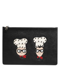 Dolce & Gabbana Black Leather #DGFAMILY Embellished Men Clutch Pouch Men's Bag