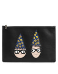 Dolce & Gabbana Black Leather #DGFAMILY Embellished Men Clutch Pouch Men's Bag