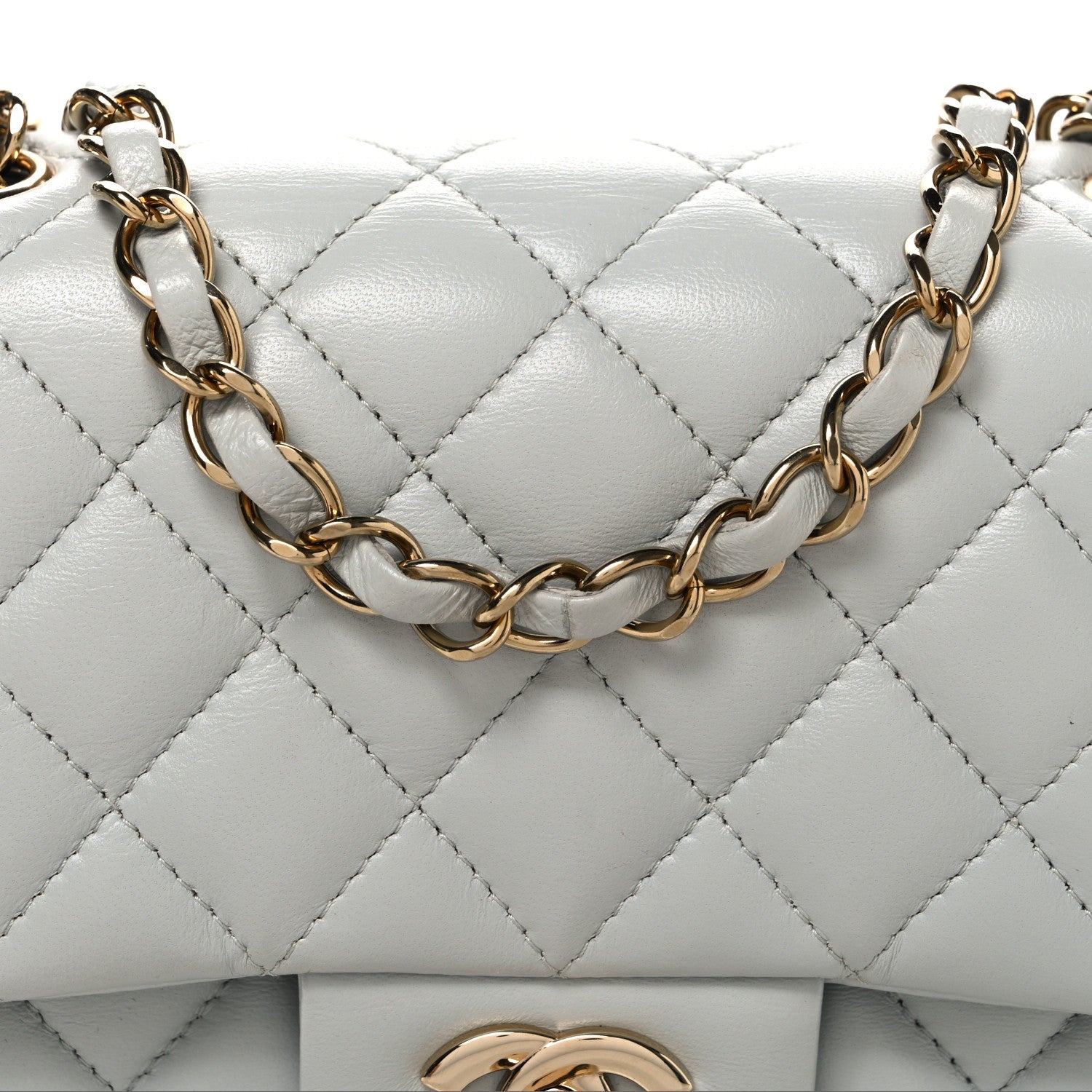 Lambskin Quilted Mini Square Flap Light Grey
