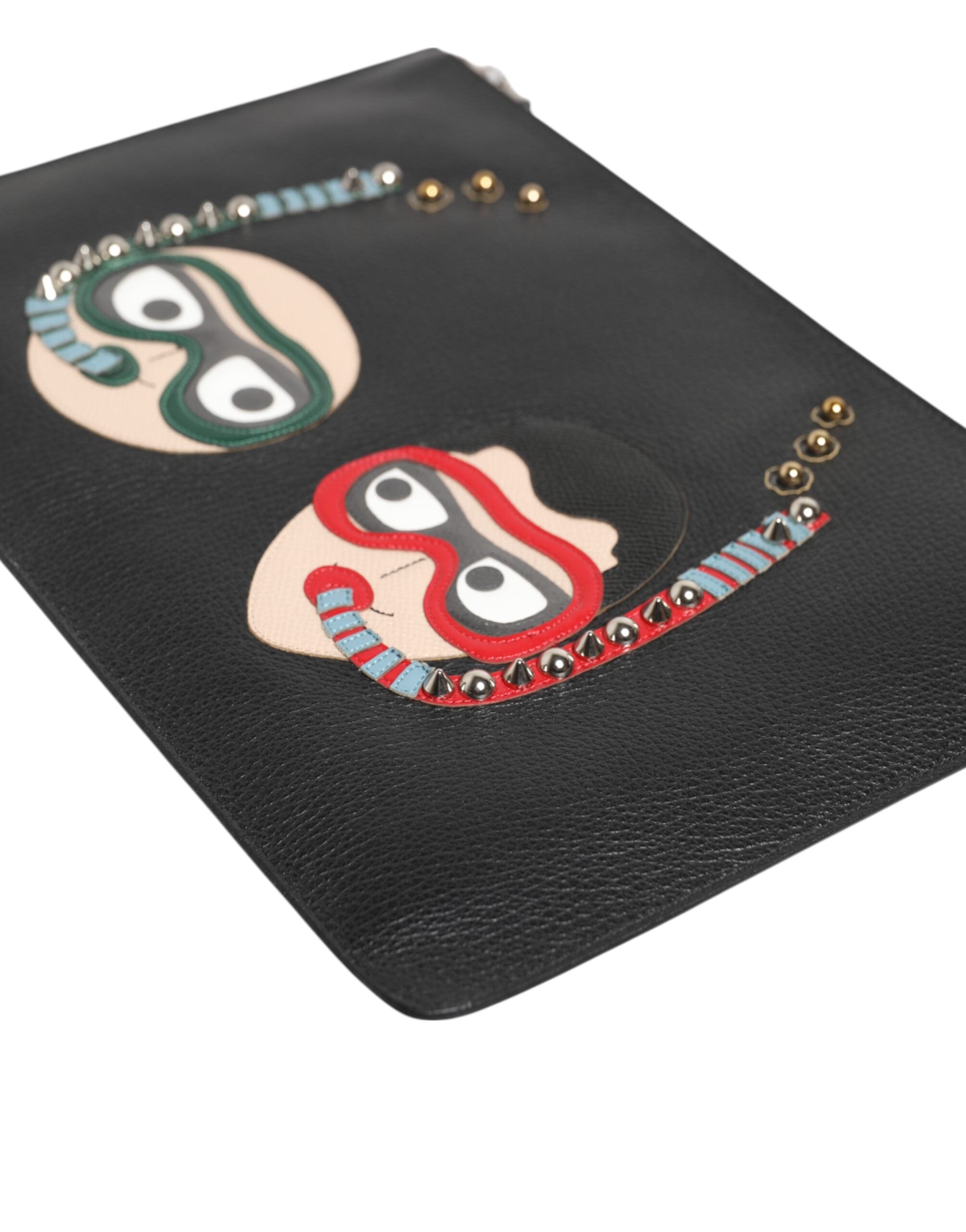 Dolce & Gabbana Black Leather #DGFAMILY Embellished Men Clutch Pouch Men's Bag