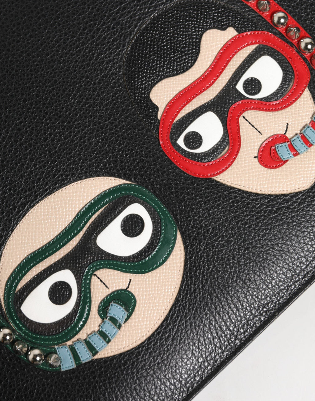 Dolce & Gabbana Black Leather #DGFAMILY Embellished Men Clutch Pouch Men's Bag