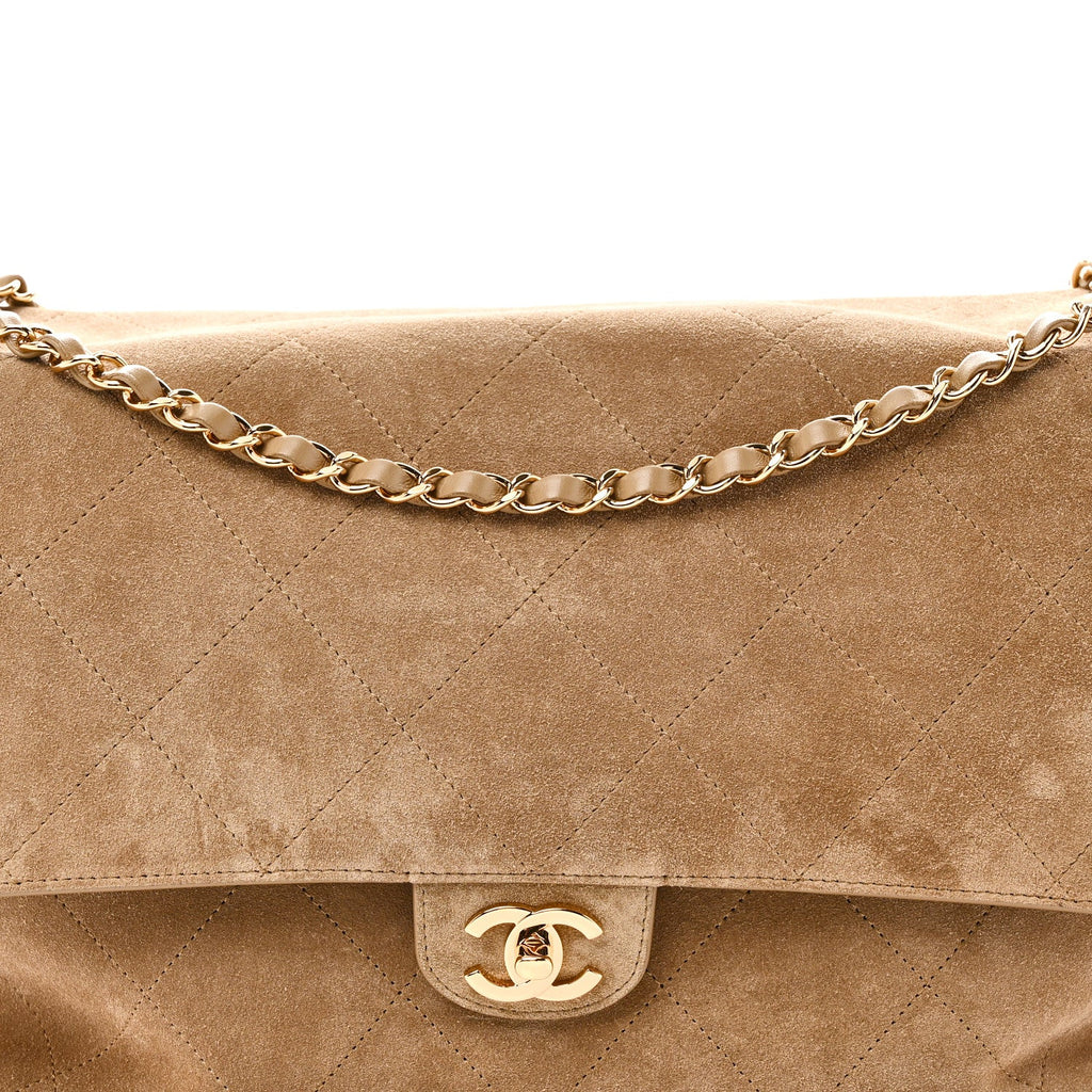 Suede Calfskin Souplissimo Maxi Flap Dark Beige