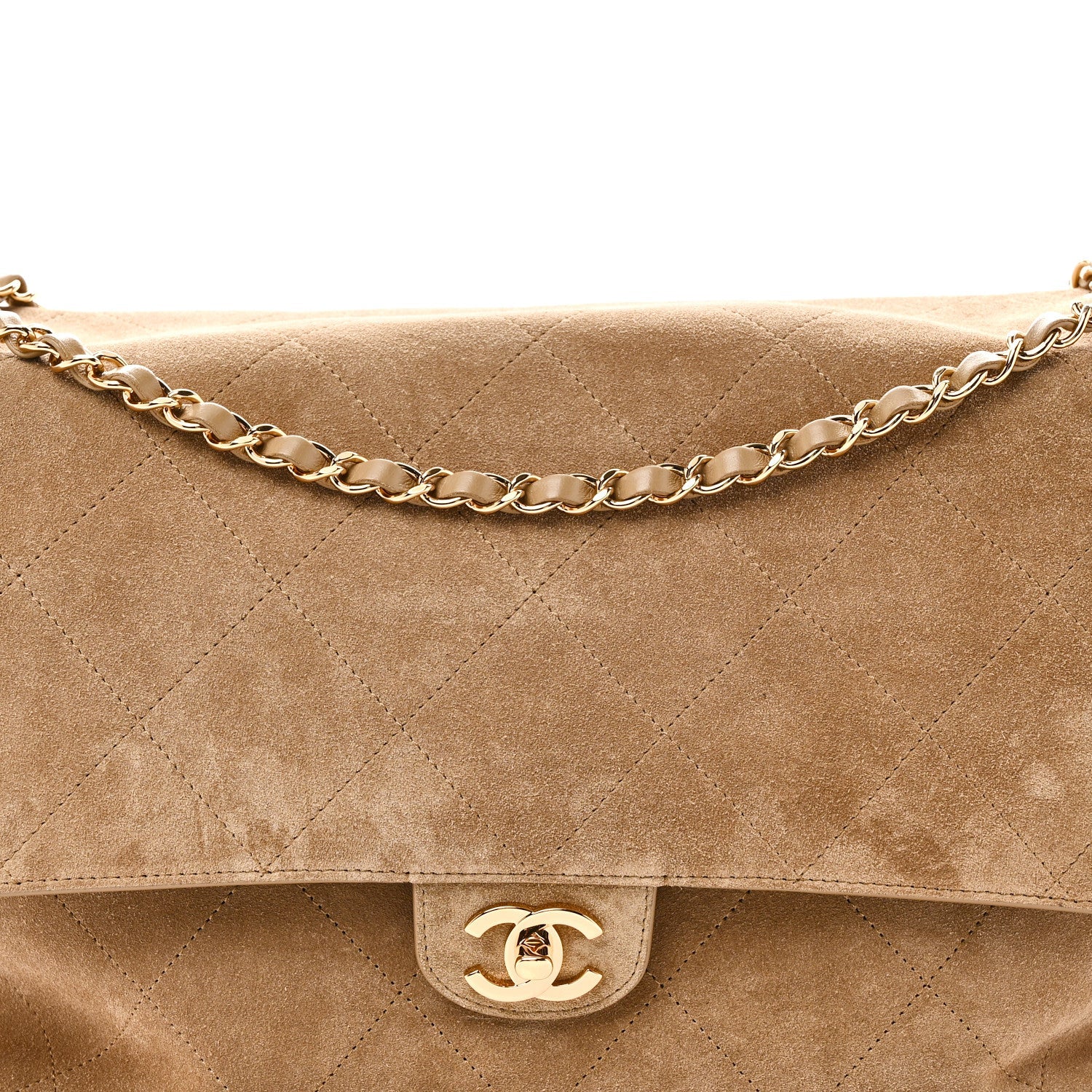Suede Calfskin Souplissimo Maxi Flap Dark Beige