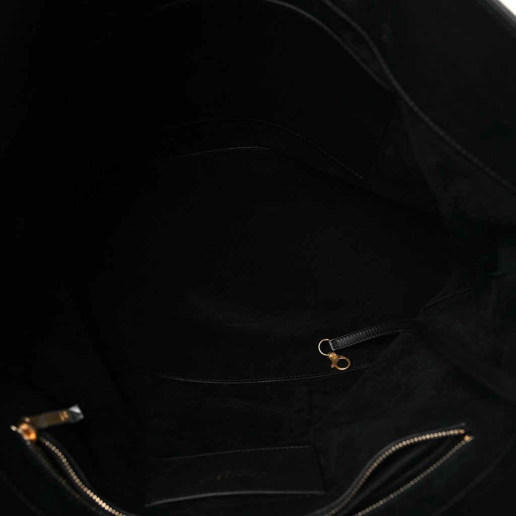 Shiny Caviar Stitched Softly Quilted Tote Black