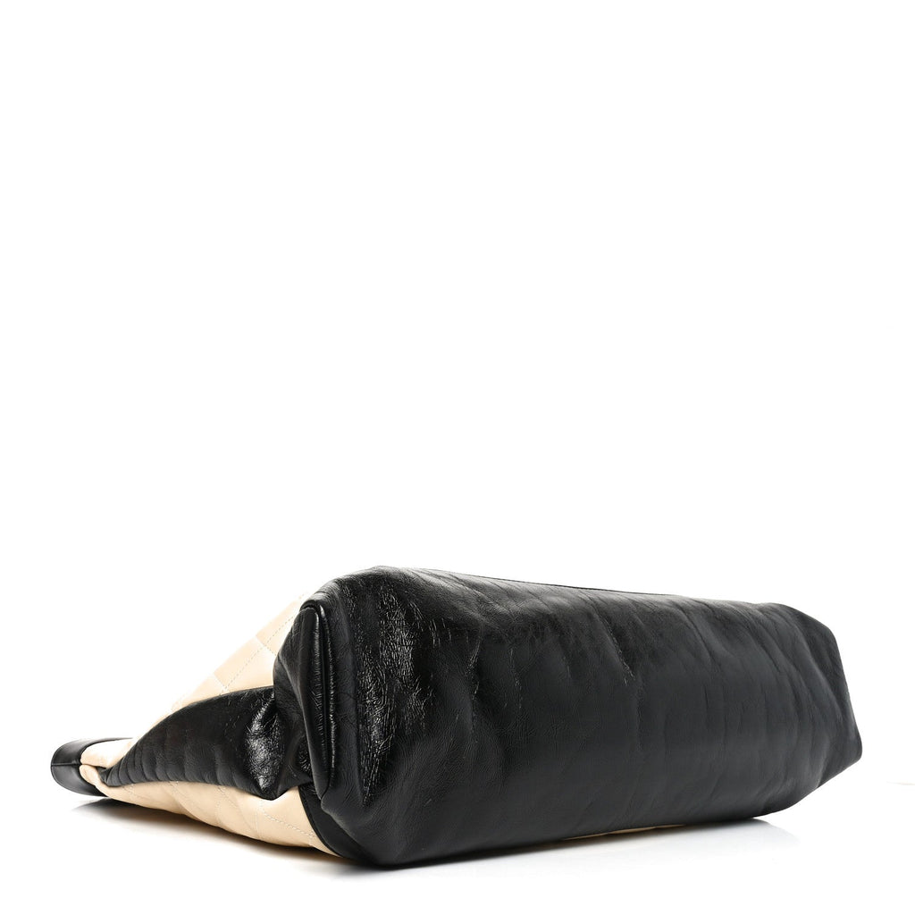 Aged Calfskin Quilted Large 31 Shopping Bag Beige Black