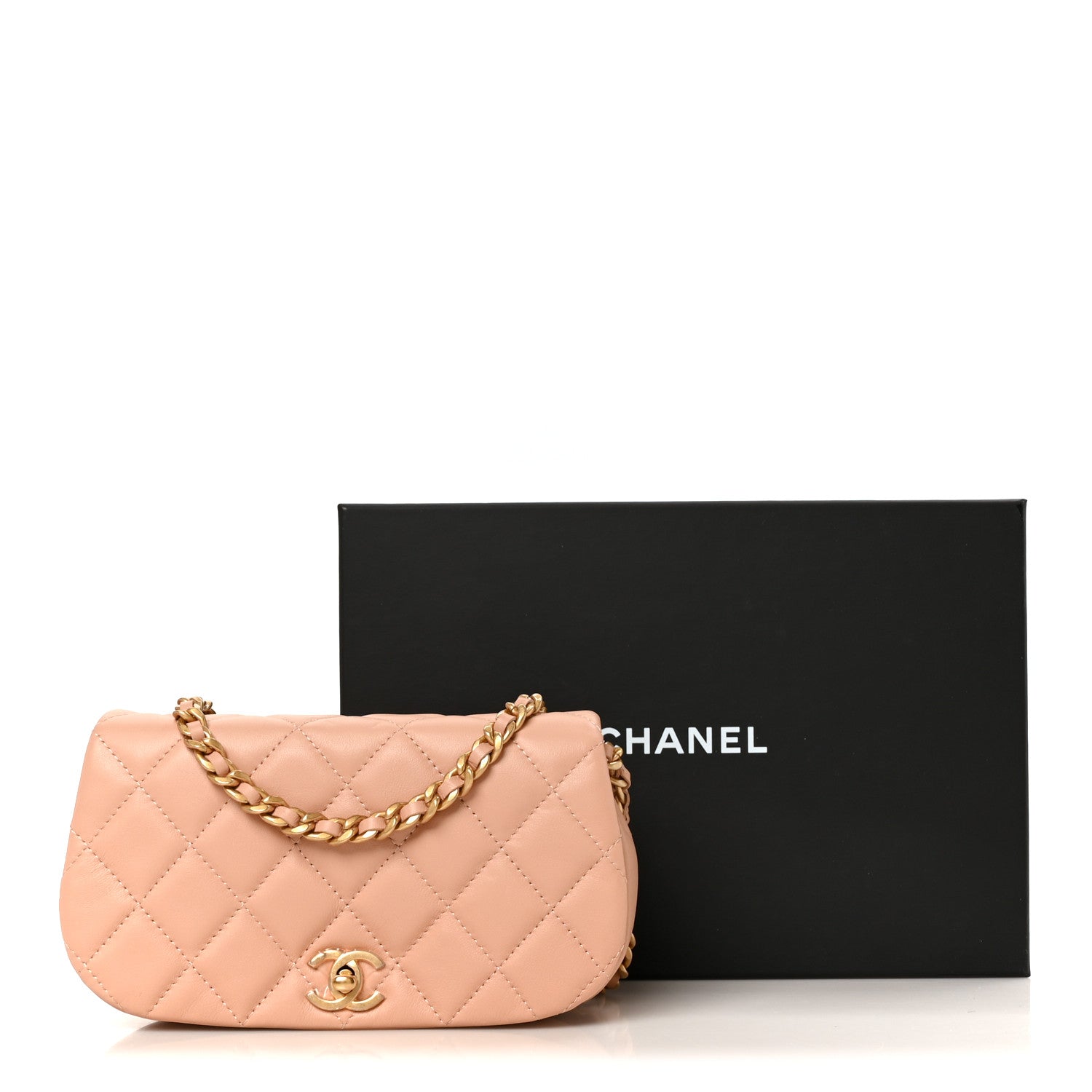 Calfskin Quilted Coco Mail Clutch With Chain Light Pink