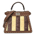 Cuoio Romano Raffia Woven Petite Peekaboo I SEE U Satchel Natural Gianduia