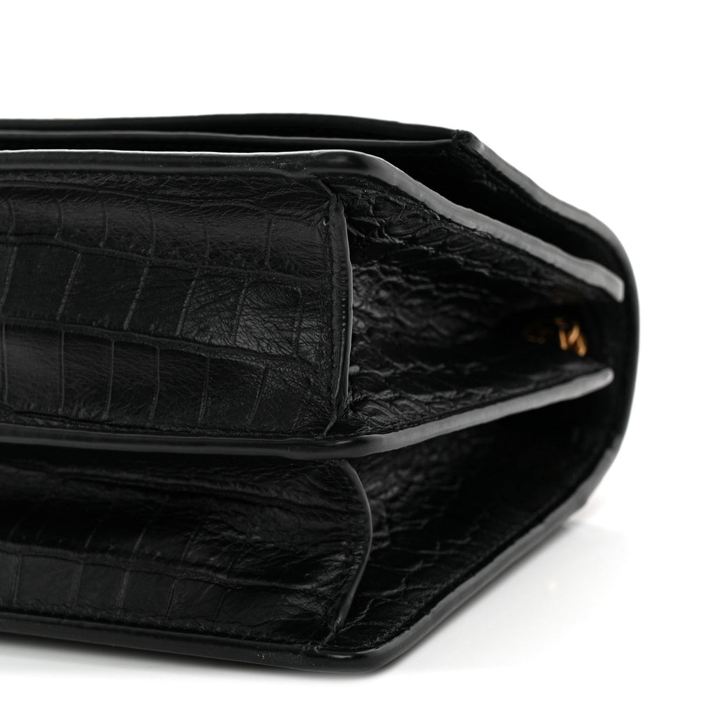 Calfskin Crocodile Embossed Monogram Small Sunset Black