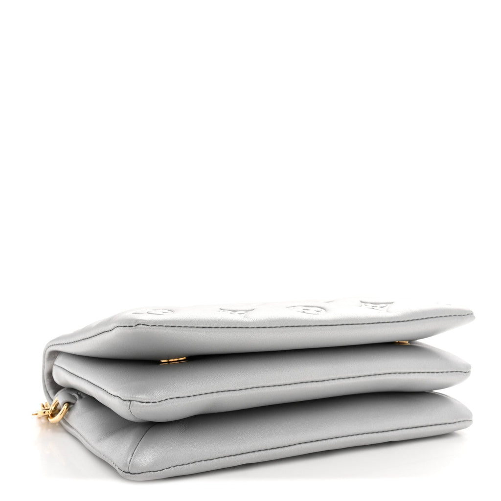 Metallic Lambskin Embossed Monogram Pochette Coussin Silver