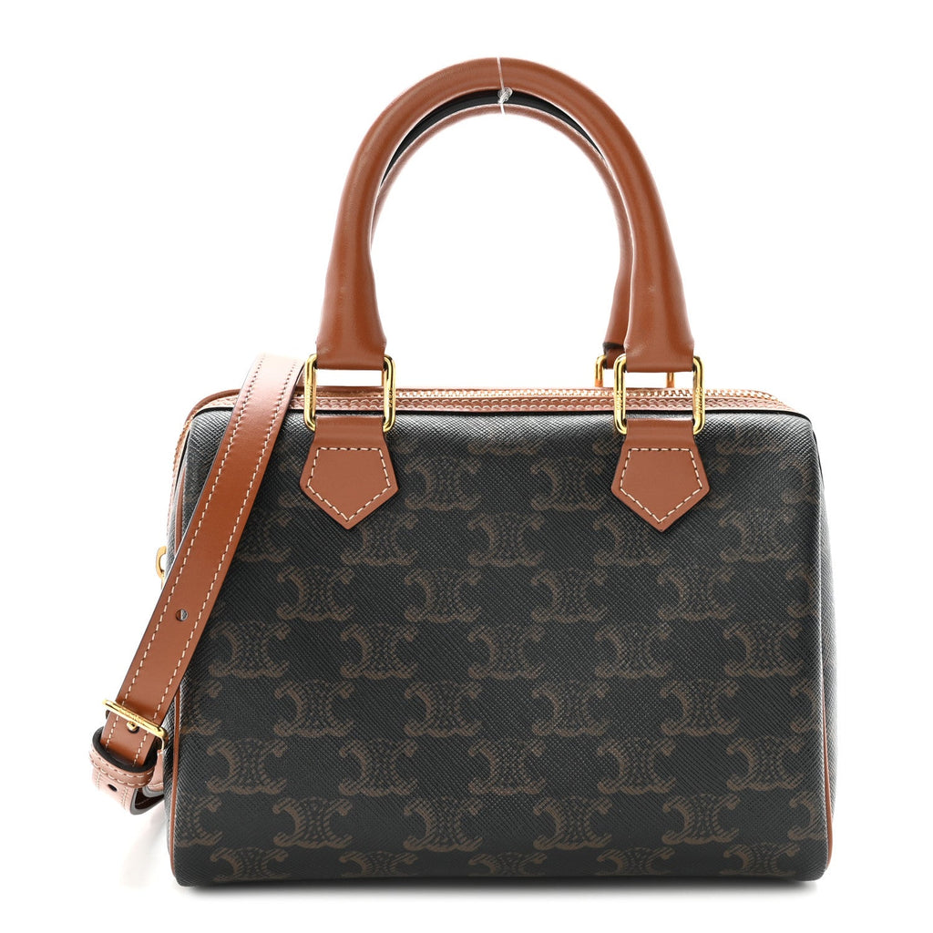 Triomphe Canvas Calfskin Small Boston Bag Tan