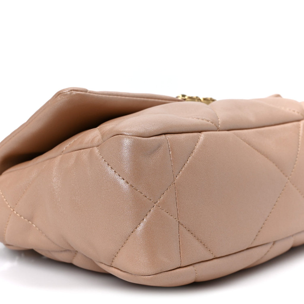 Shiny Lambskin Quilted Medium Chanel 19 Flap Beige