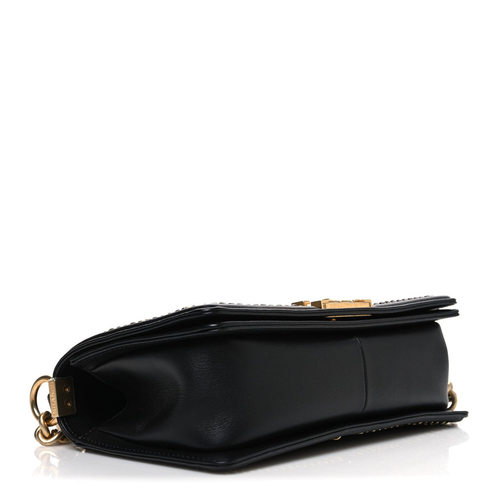 Calfskin Quilted Medium Boy Top Handle Flap Black