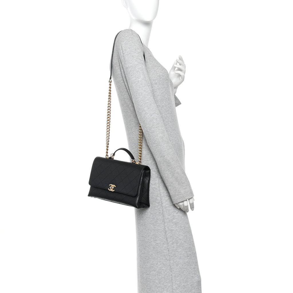 Caviar Diamond Stitched Small Top Handle Flap Black