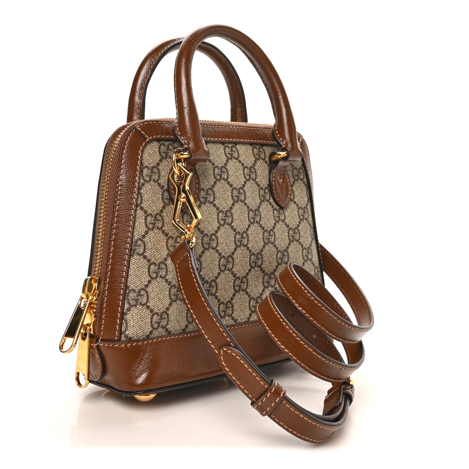 GG Supreme Monogram Azalea Calfskin Mini Horsebit 1955 Top Handle Bag Beige Ebony Brown Sugar