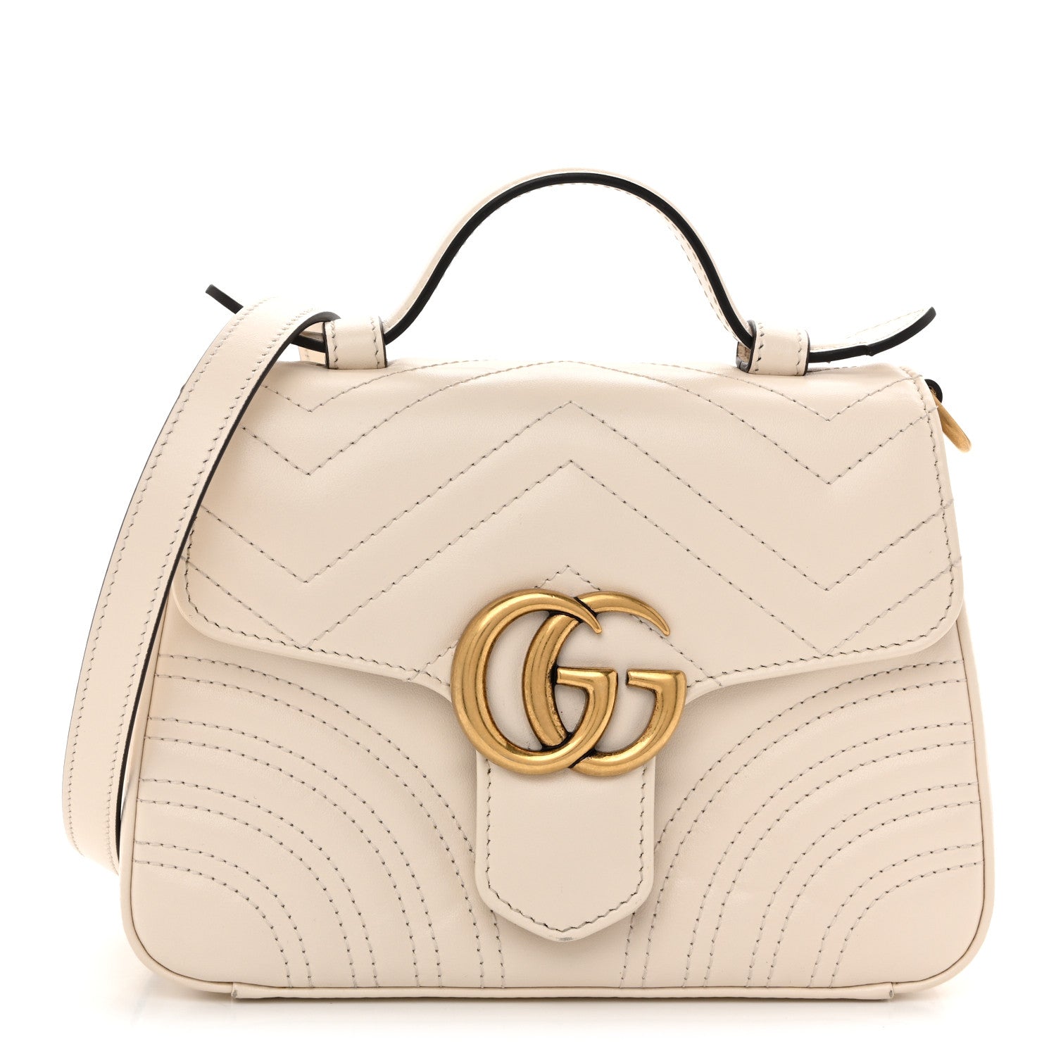 Calfskin Matelasse Mini GG Marmont Top Handle Shoulder Bag White