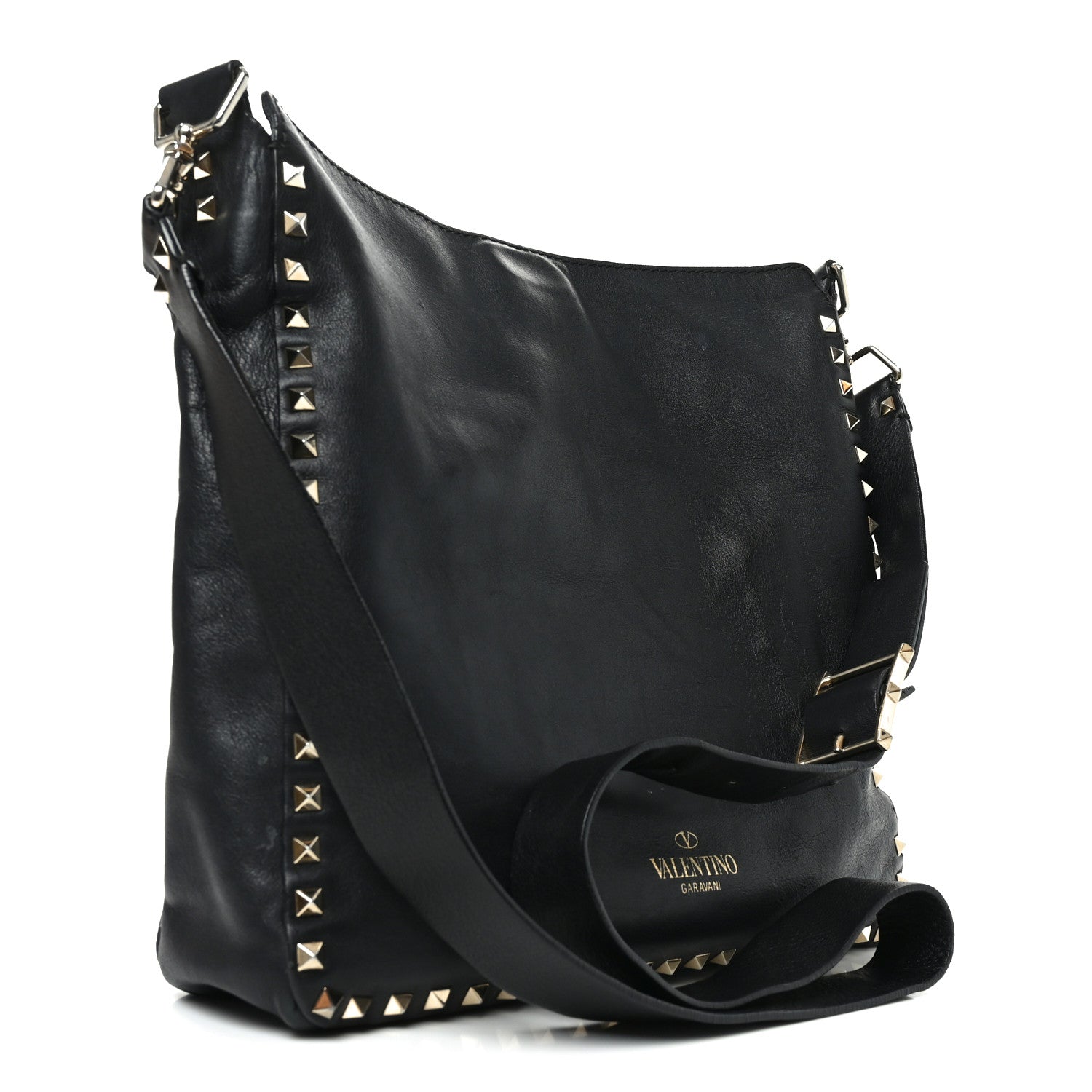 Vitello Calfskin Small Rockstud Flip-Lock Messenger Bag Black