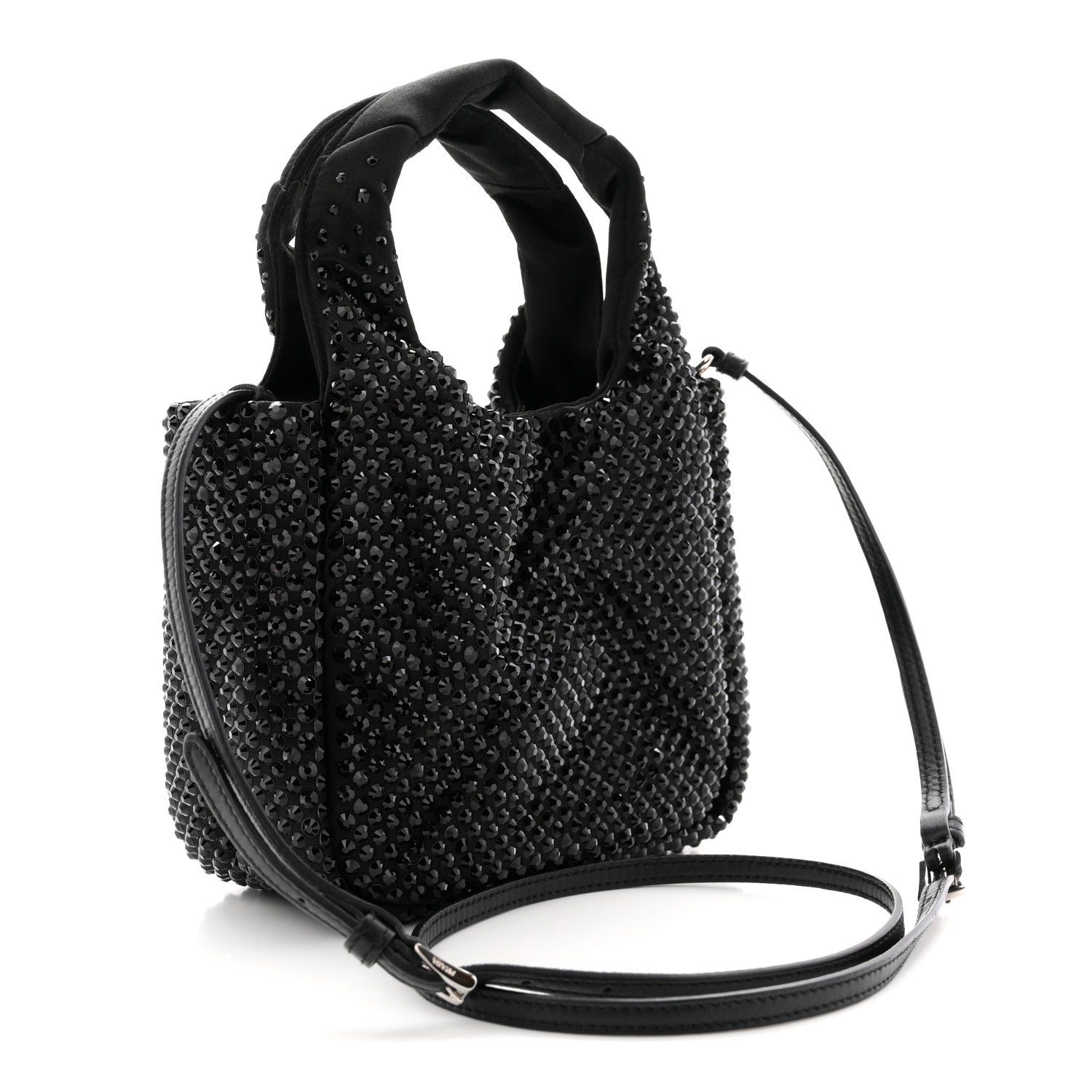 Satin Crystal Soft Padded Small Double Handled Shoulder Bag Black