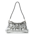 Metallic Nappa Vertical Matelasse Small Maxi Horsebit Chain Shoulder Bag Silver