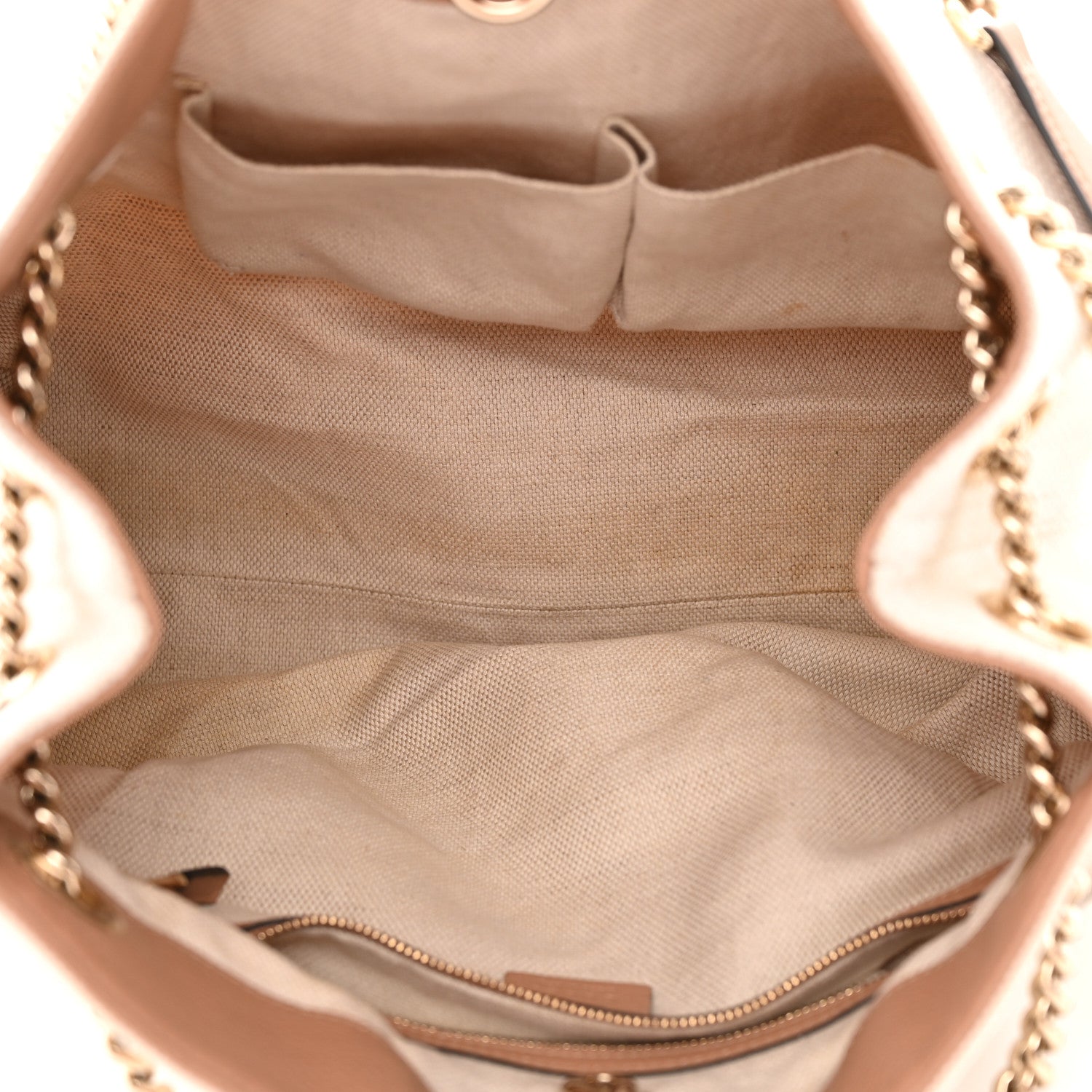 Linen Canvas Pebbled Calfskin Medium Soho Chain Shoulder Bag White Camelia