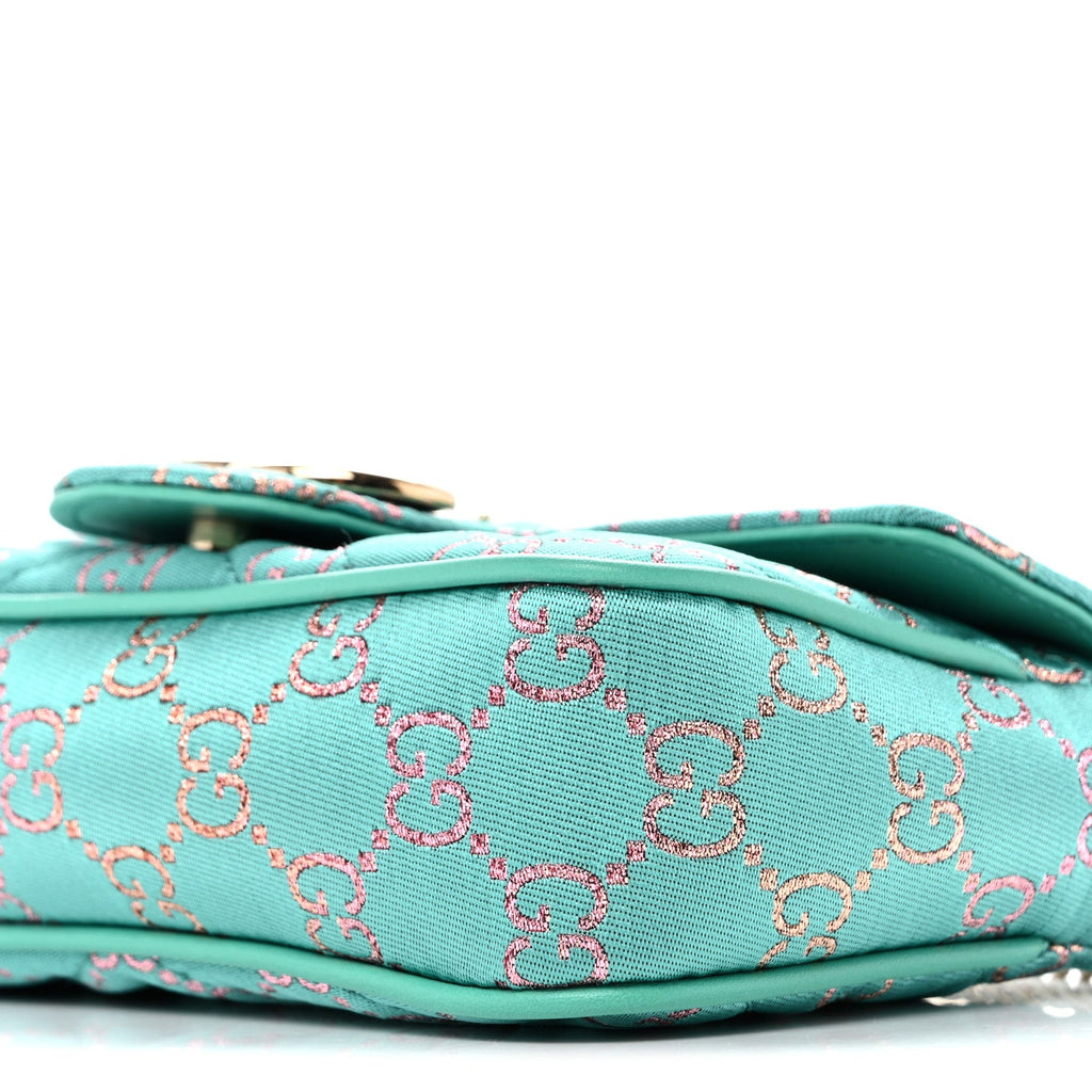 Canvas Lame GG Monogram Super Mini GG Marmont Shoulder Bag Turquoise Multicolor