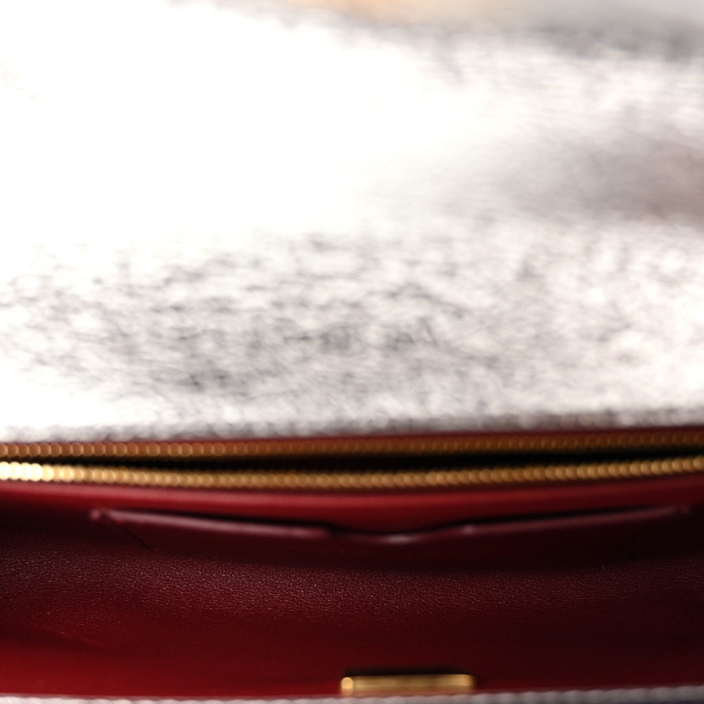 Metallic Aged Calfskin Chevron Quilted Top Handle Envelope Clutch Silver