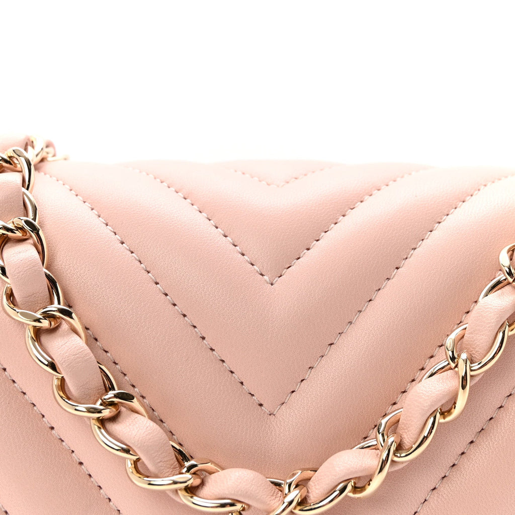 Calfskin Chevron Quilted Mini Rectangular Flap Light Pink