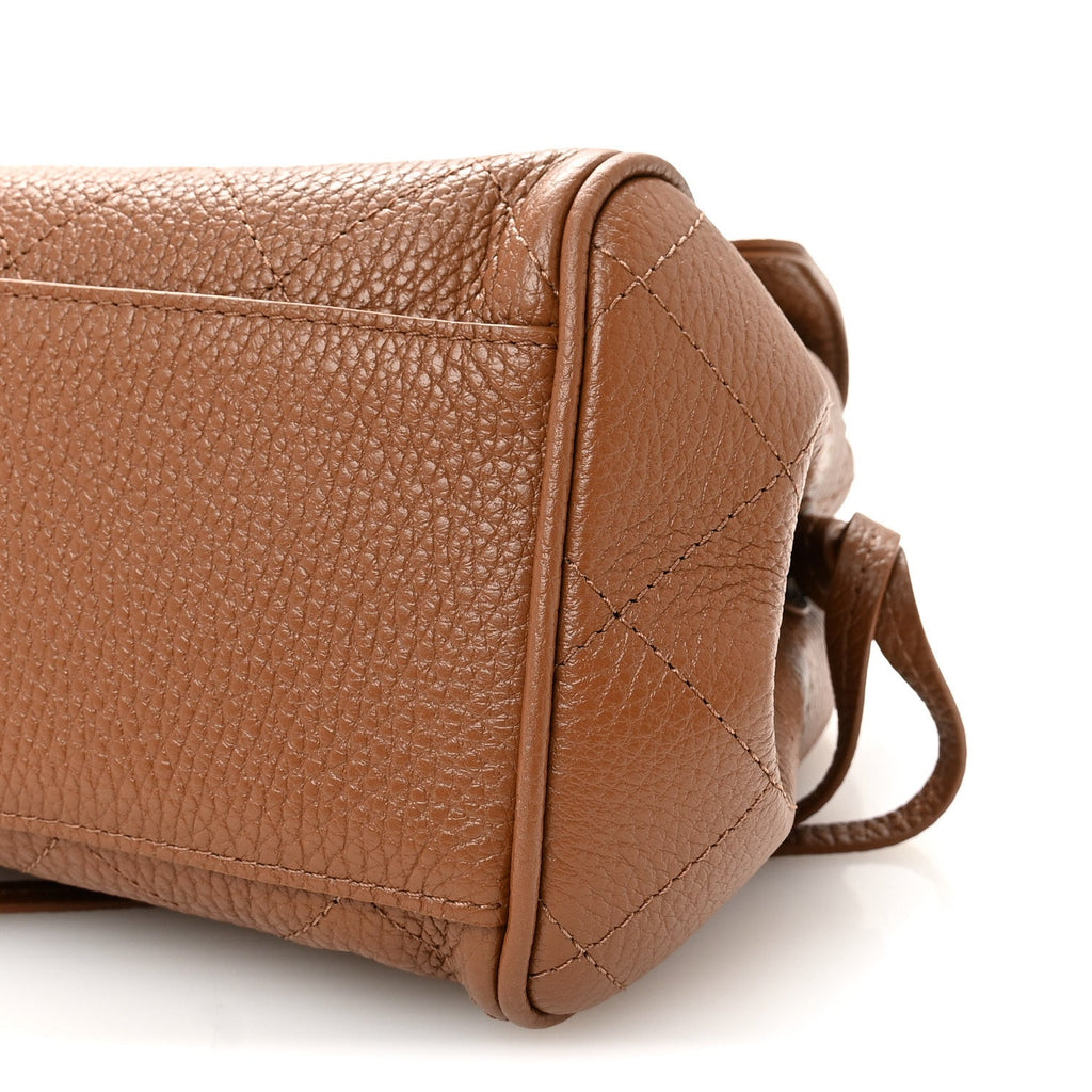 Grained Calfskin Stitched Urban Essentials Small Shopping Bag Camel