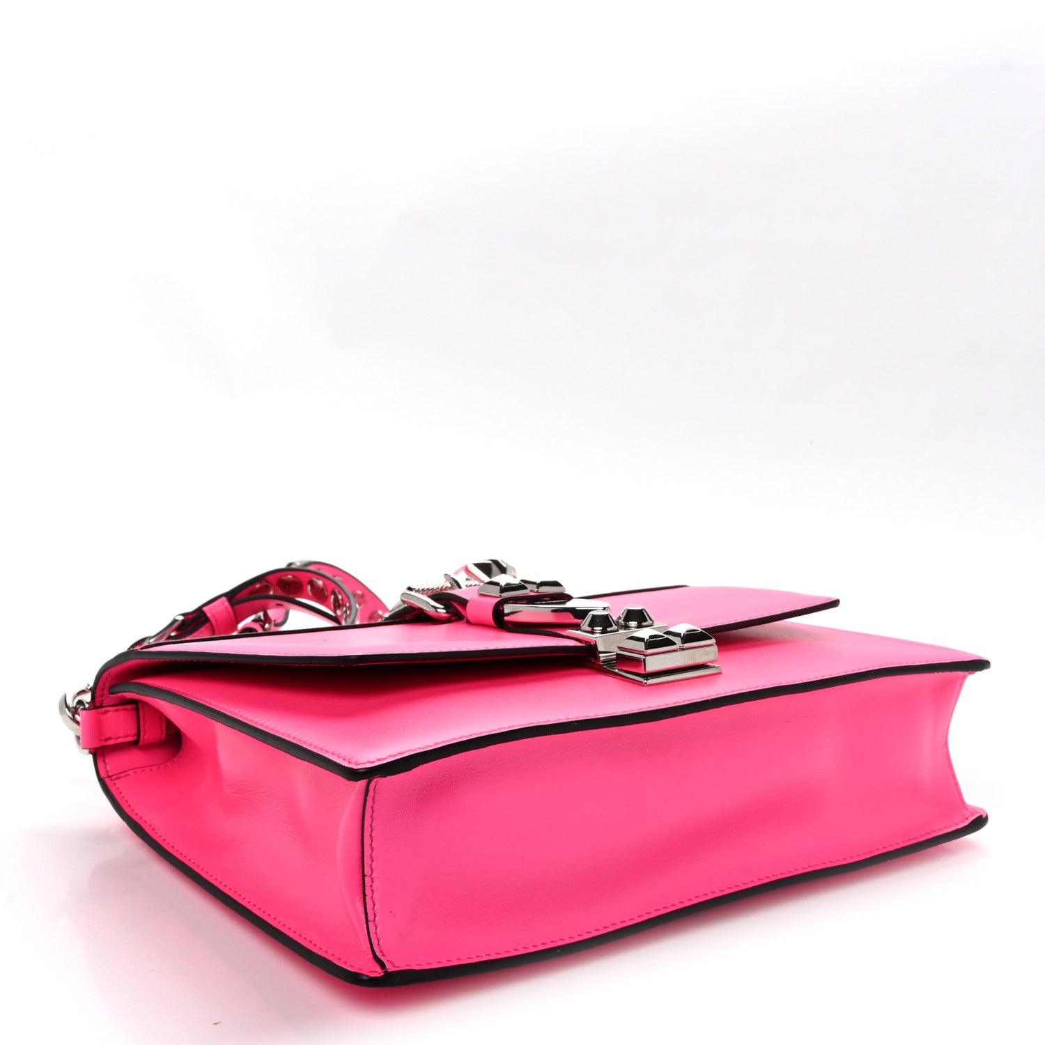 Saffiano City Calfskin Studded Large Elektra Shoulder Bag Fuchsia Black
