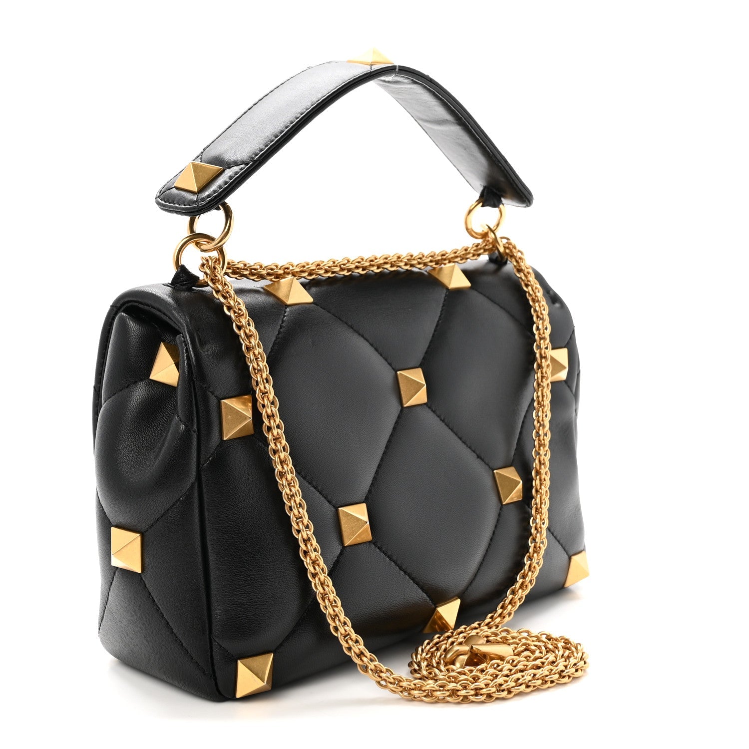 Nappa Large Roman Stud Shoulder Bag Black