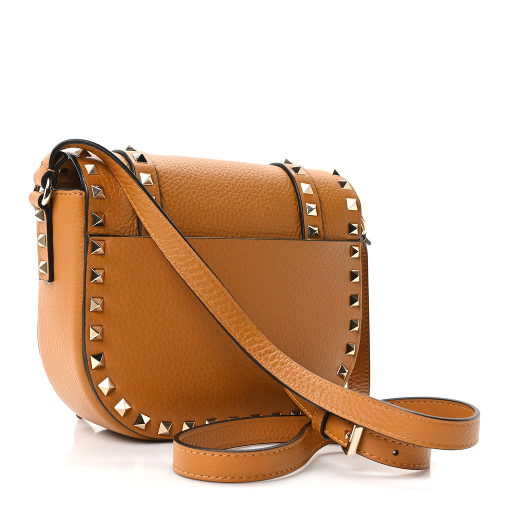 Vitello Small Rockstud Satchel Crossbody Bag Light Cuir