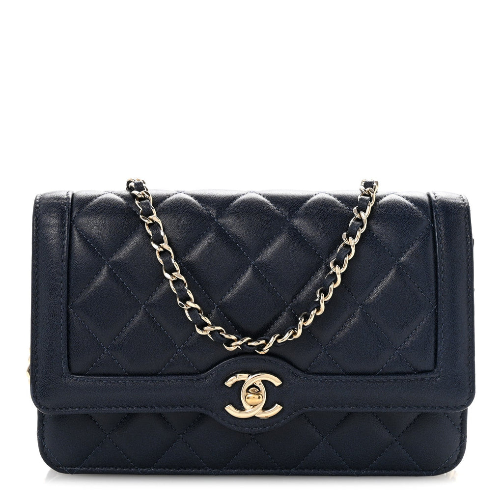 Lambskin Quilted Hold The Line Wallet On Chain WOC Dark Blue