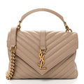 Sheepskin Matelasse Chevron Monogram Medium College Bag Dark Beige