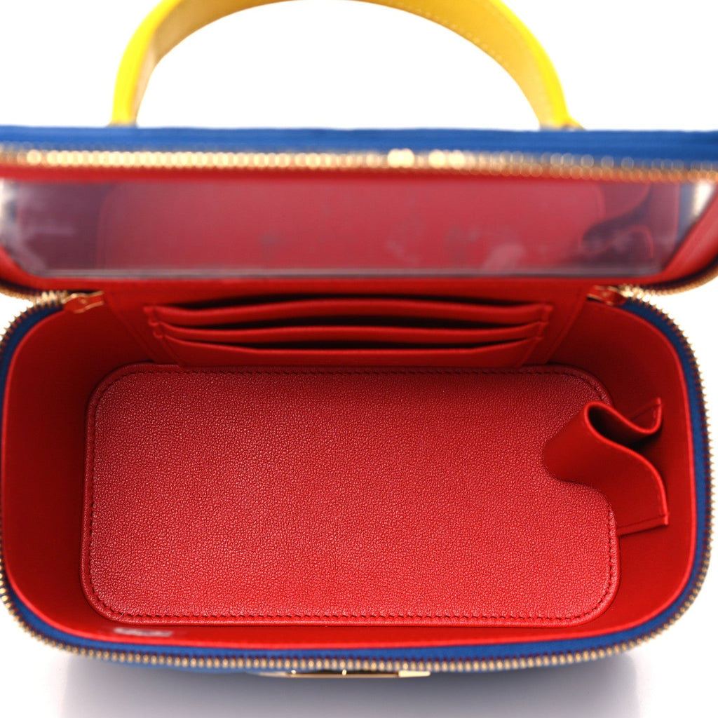 Lambskin Quilted Superman Top Handle Vanity  Blue Red Yellow