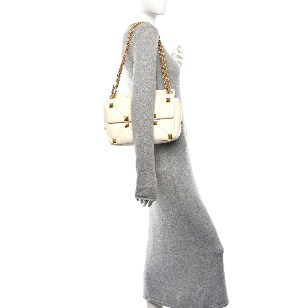 Nappa Large Roman Stud Shoulder Bag Ivory