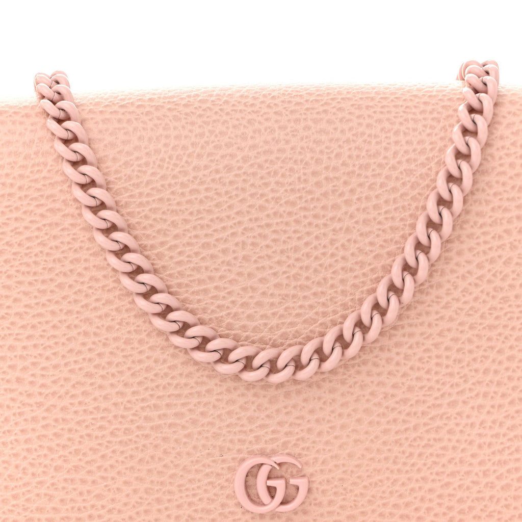 Dollar Calfskin Enamel Monochrome Mini GG Marmont Chain Wallet Perfect Pink