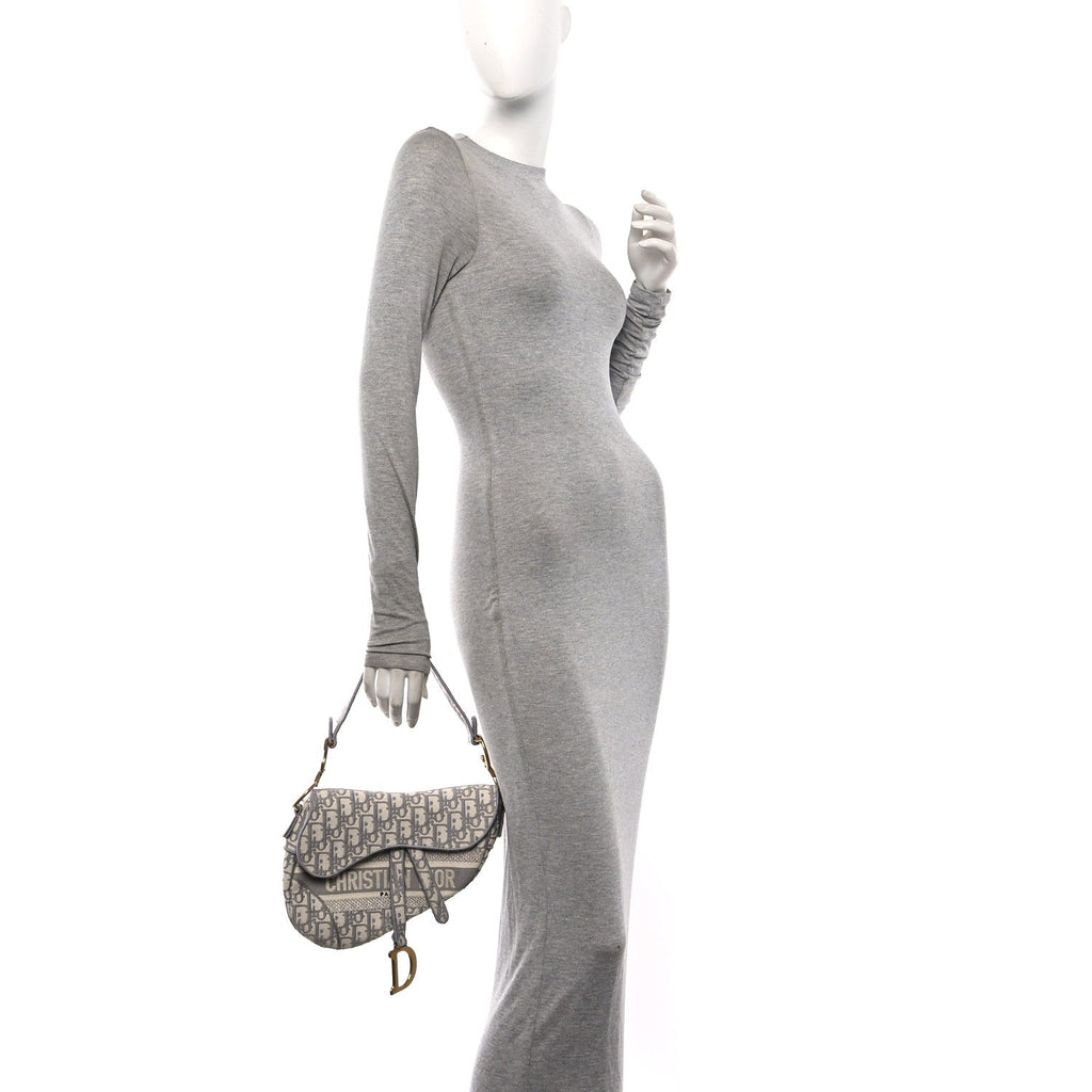 Oblique Embroidered Saddle Bag Gray